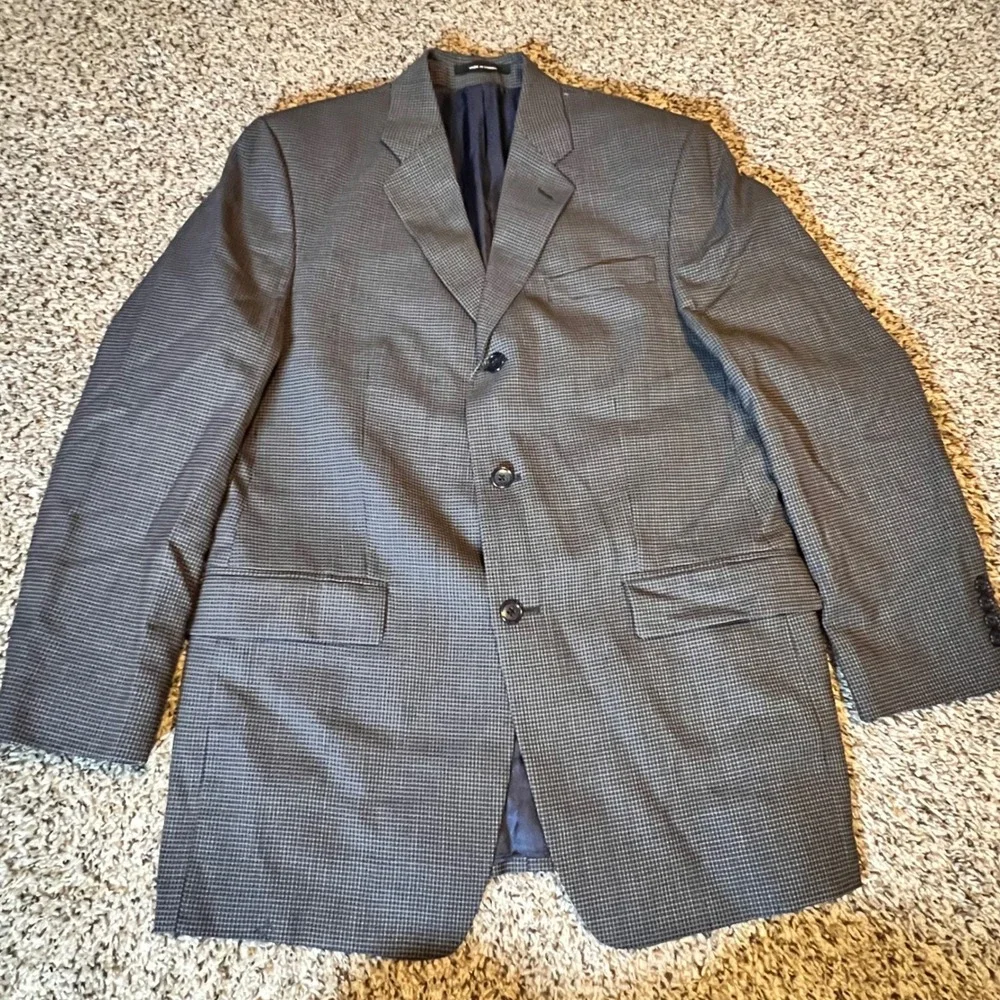 Calvin Klein Mens Grey Wool Micro Check 3 Button Blazer Jacket No Size Listed.